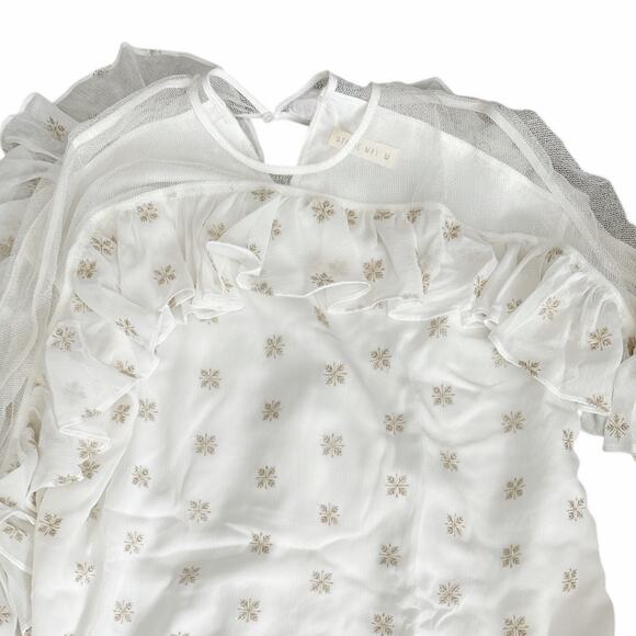 Stevie May Cosmic Currents Gold Embroidery Starry White Top M - Picture 7 of 10